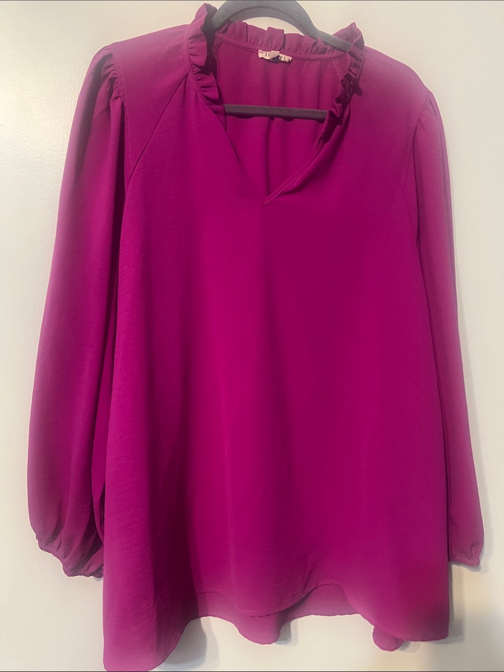 JODIFL Fuchsia Ruffle V-Neck Long Sleeve Blouse size 2X